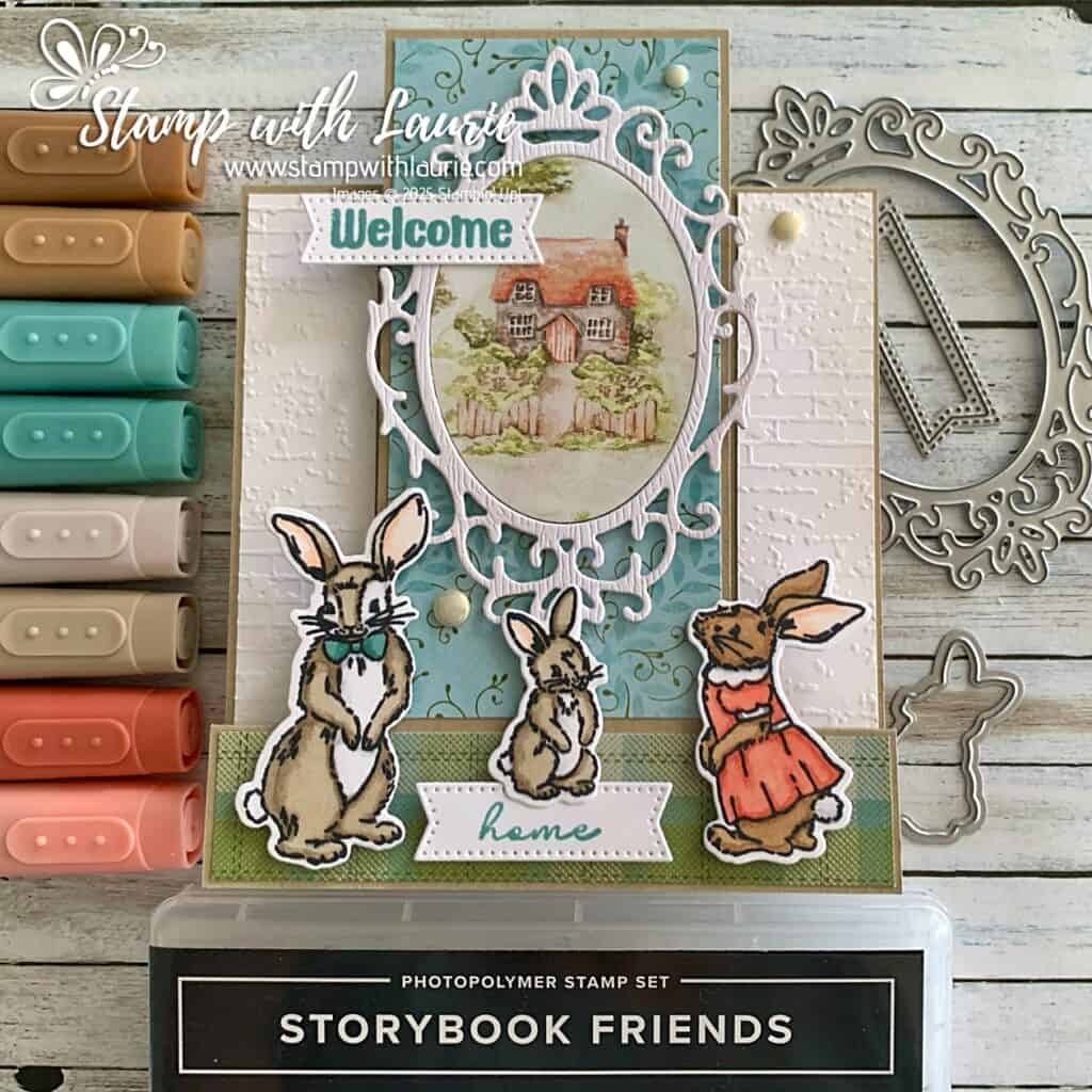 My Welcome Home Card - a bunny family looking at their new house.