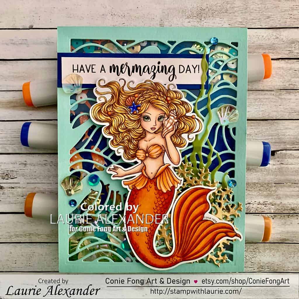 My Mermazing Day Card - a card with a mermaid on it listening to a shell